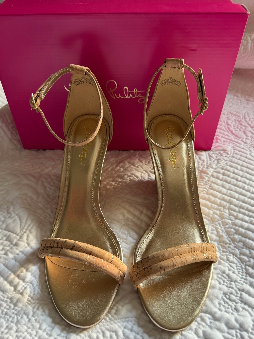 Lilly Pulitzer Gold Cork Strap Ankle Strap Sandals and vintage Lilly slides
